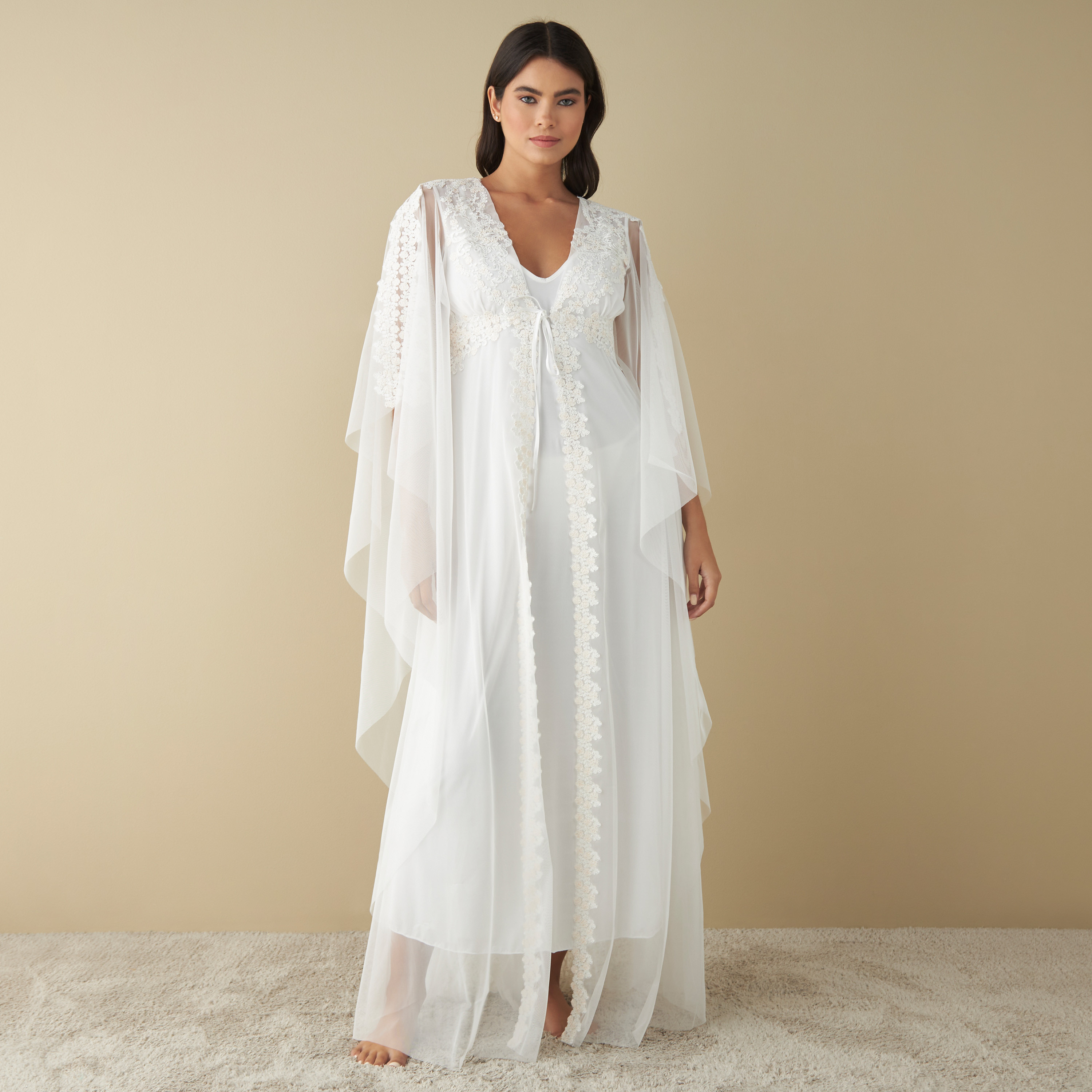 Buy Embroidered Night Gown with V-neck and Flutter Sleeves | Splash Kuwait